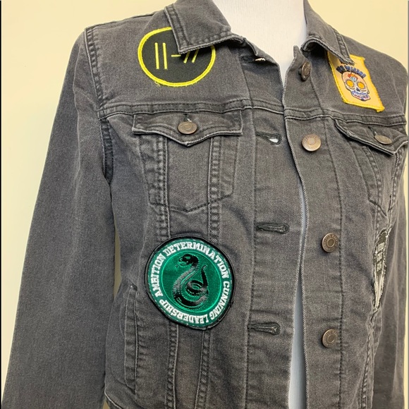 Old Navy Black Denim Patched Jacket Size S - Picture 6 of 15